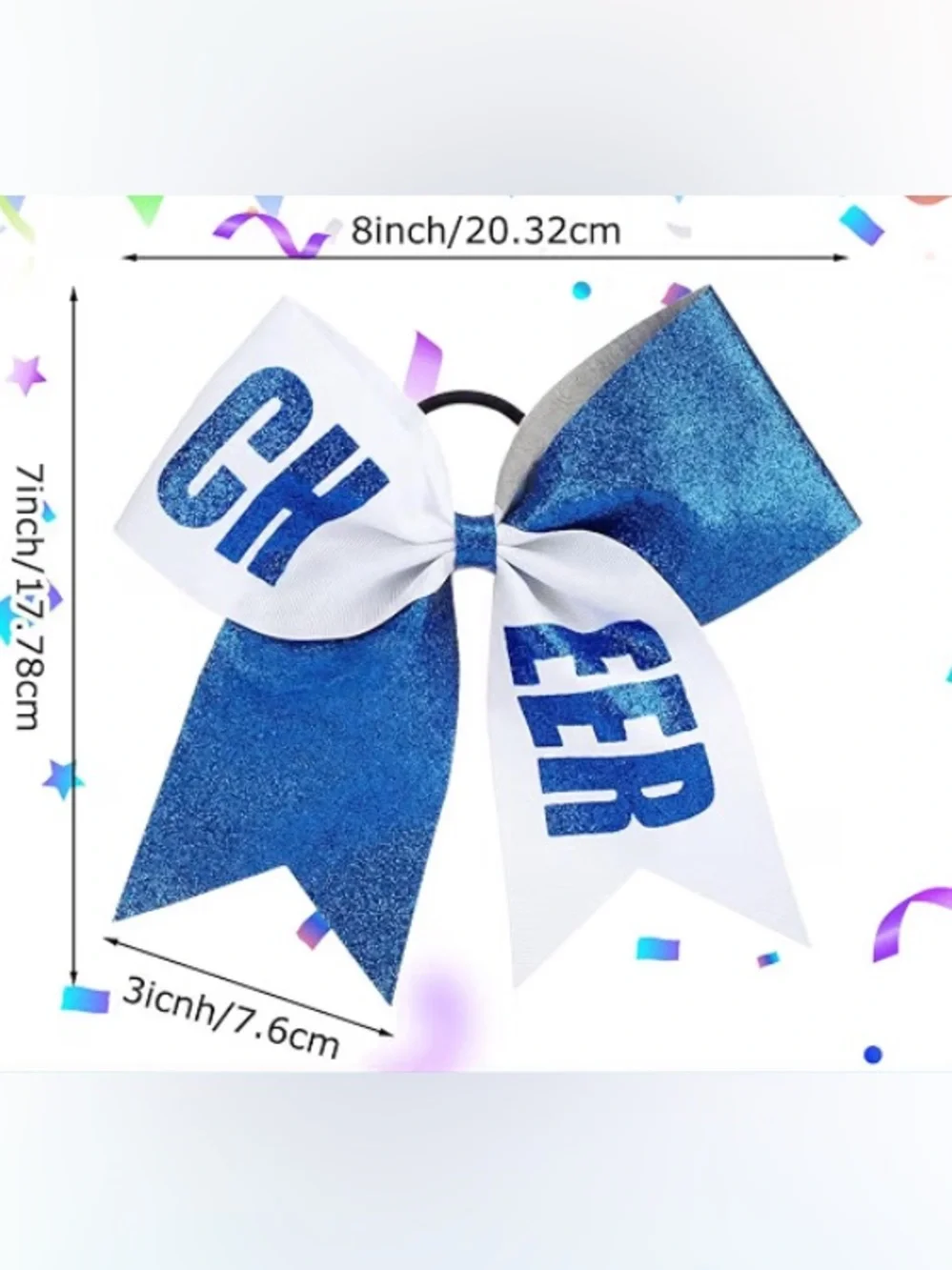 New 12-Pack Blue & White Glitter Cheerleading Hair Bows w/Elastic 💙🤍